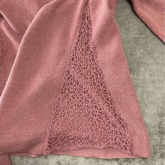H by Halston Sweater Women XS Mauve Wool Blend Lace Knit Preppy Feminine Cozy - Picture 5 of 10